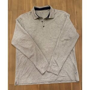 Tailor Vintage Men's Gray Long Sleeve Polo‎ Shirt Pocket Size L Casual Comfort